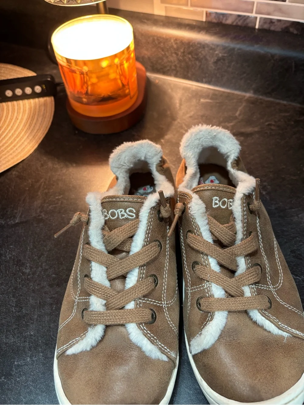 Skechers bobs Brown Faux-Fur Lined Casual Sneakers